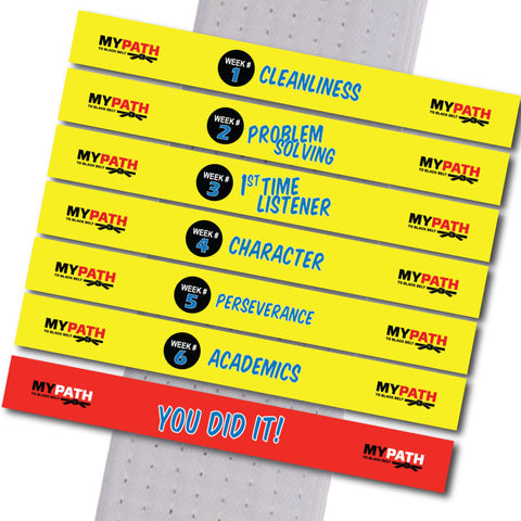 My First Six Weeks BeltStripes - Complete Sets of all 7 Rewards (Original Series) My Path to Black Belt - BeltStripes.com : The #1 Source for Martial Arts Belt Tape